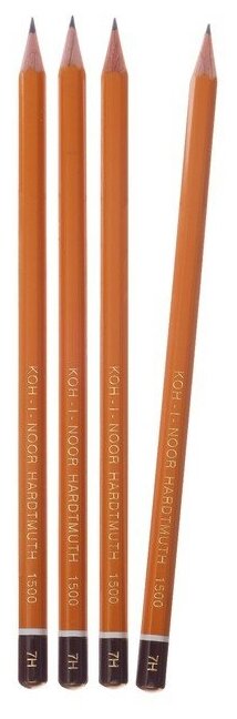 Набор профессиональных чернографитных карандашей 4 штуки Koh-I-Noor 1500 H7, лакированный корпус (3098863)