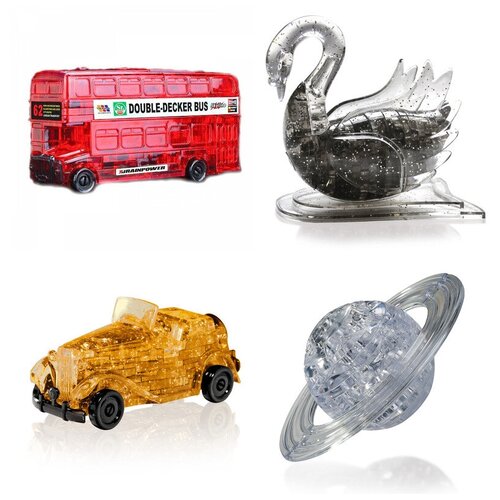фото Подарки классу модель для сборки комплект подарочный из 4х штук идея подарка ребенку день рождения автобус, лебедь, машина, сатурн iqtoy
