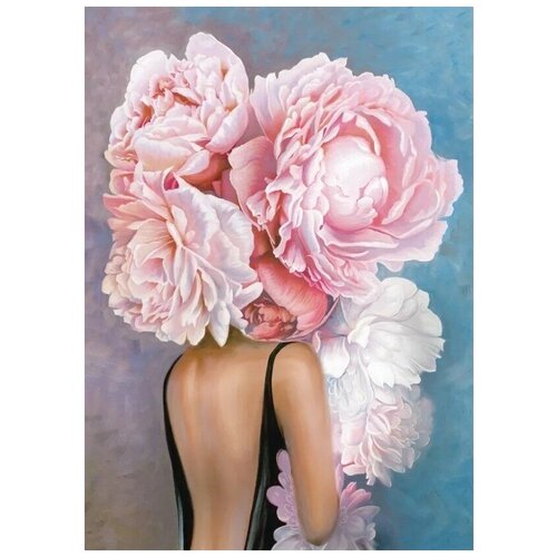 Алмазная мозаика 40x50 см. на холсте с подрамником (картина стразами, алмазная вышивка) Девушка цветок 40x50 см.