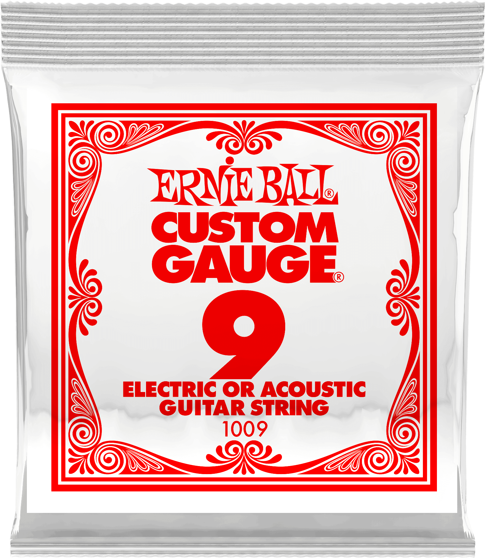 Струна для акустической и электрогитары Ernie Ball P01009 Custom gauge, сталь, калибр 9, Ernie Ball (Эрни Бол)