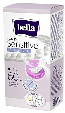 Прокладки женские BELLA ультратонкие, Panty sensitive elegance, ежедневные, 60 шт