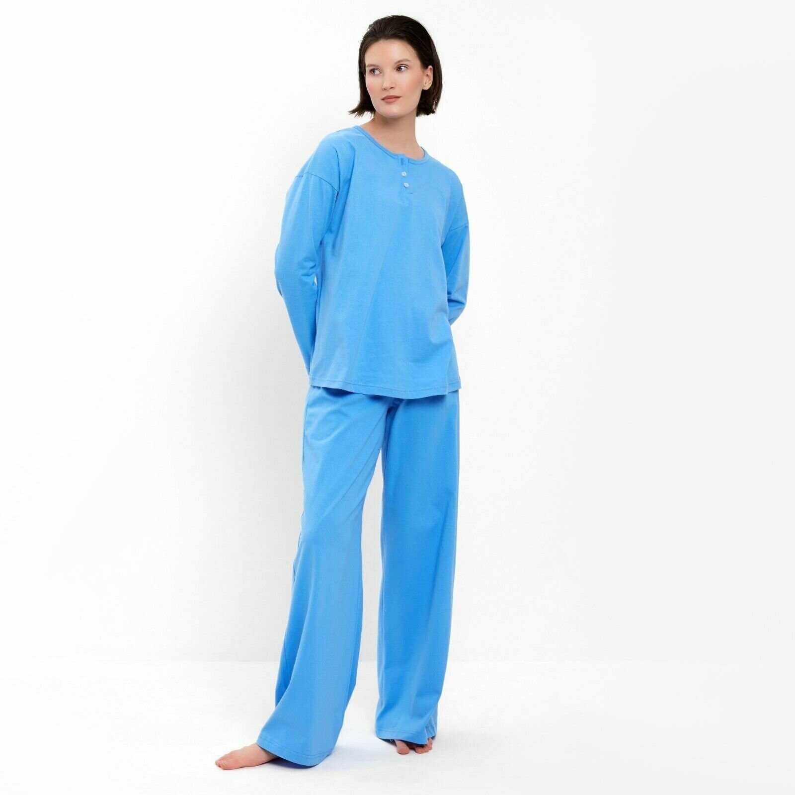 Пижама Minaku, брюки, джемпер, длинный рукав, размер 46, голубой - фотография № 7