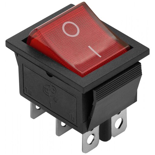 Клавишный выключатель duwi красный с подсветкой 6 контактов, 250В, 16А, ВКЛ-ВКЛ тип RWB-506, SC-767 26841 3