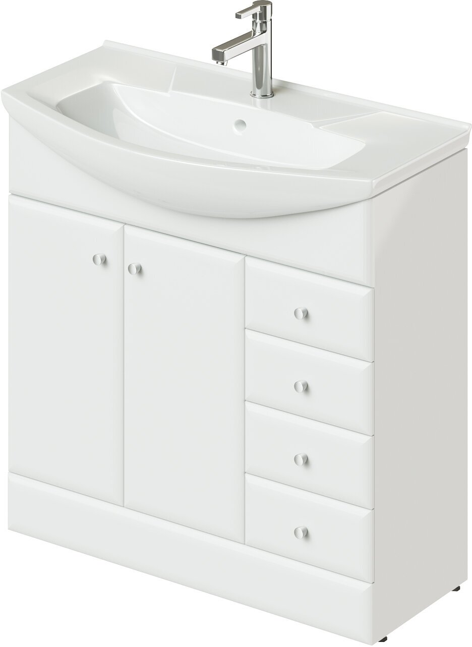 тумба с раковиной напольная итана classic 85 830х334х800 (белый глянец) - фото №13
