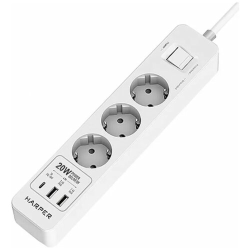 Удлинитель с USB зарядкой HARPER UCH-430 White PD3.0