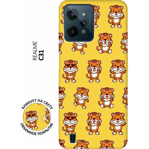 Матовый чехол Tigers Pattern для realme C31 / Рилми С31 с 3D эффектом желтый матовый чехол tigers pattern для realme c31 рилми с31 с 3d эффектом желтый