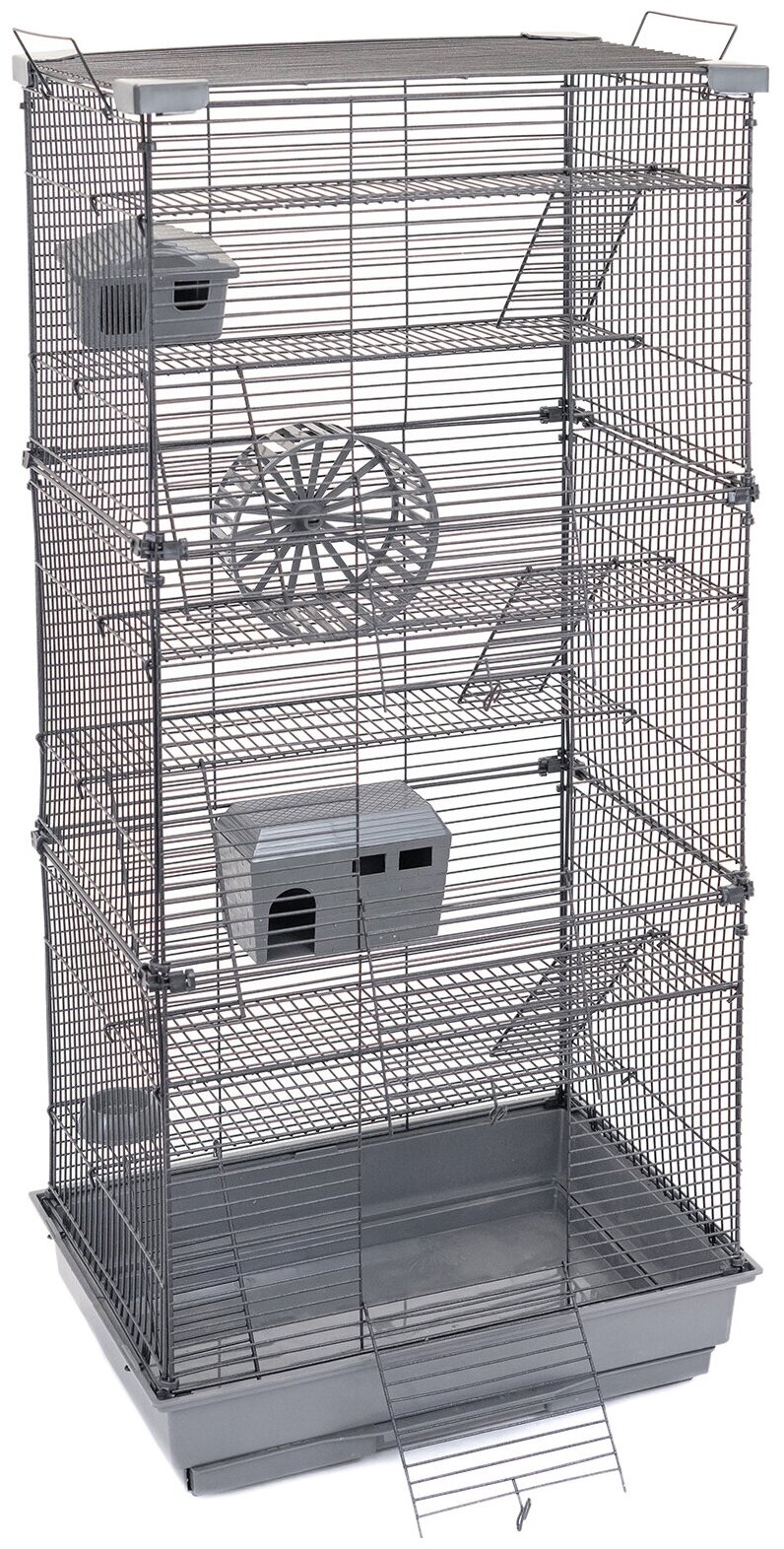 Клетка для грызунов 42 х 30 х 93см "PetTails" Cooper 6 этажа, разборная, шаг прута 10,5мм, (+2 домика,2 колеса,миска) серая - фотография № 3