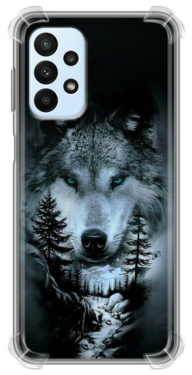 Дизайнерский силиконовый с усиленными углами чехол для Самсунг Гэлакси А23 / Samsung Galaxy A23 Лесной волк