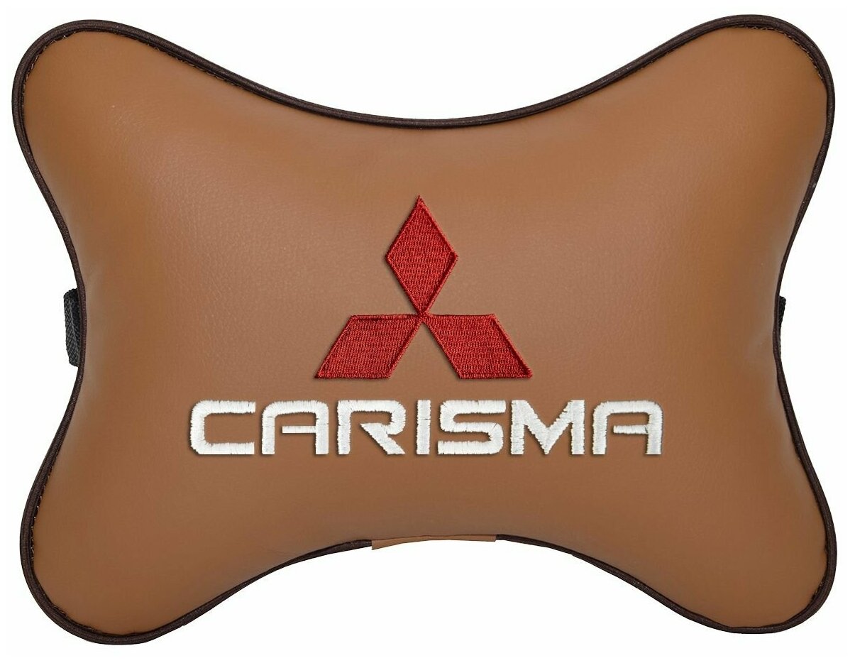 Автомобильная подушка на подголовник экокожа Fox c логотипом автомобиля MITSUBISHI CARISMA