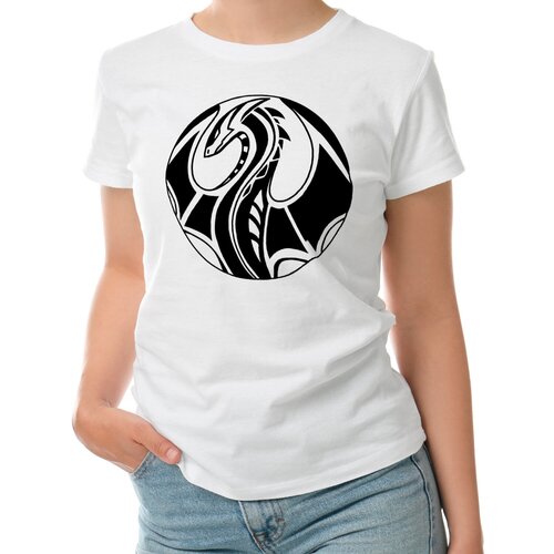 Женская футболка «дракон» (2XL, белый)