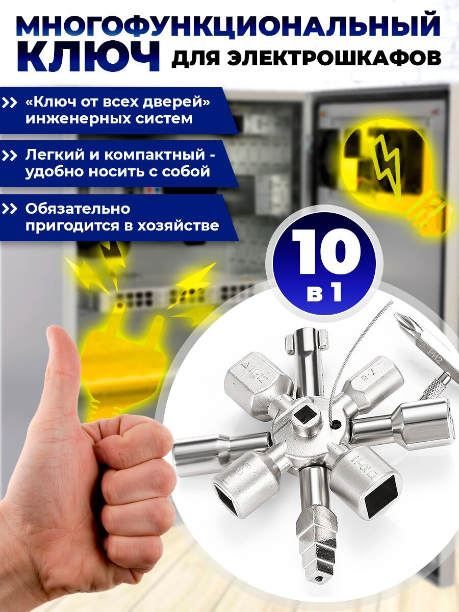 Ключ для электрошкафов универсальный 10 в 1 - фотография № 1