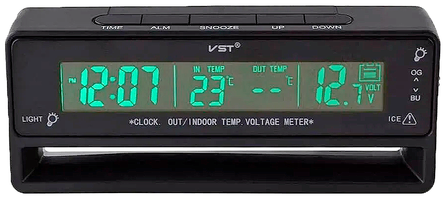 Часы автомобильные VST 7010V в прикурив. вольтметр, 2 термометра - фотография № 1