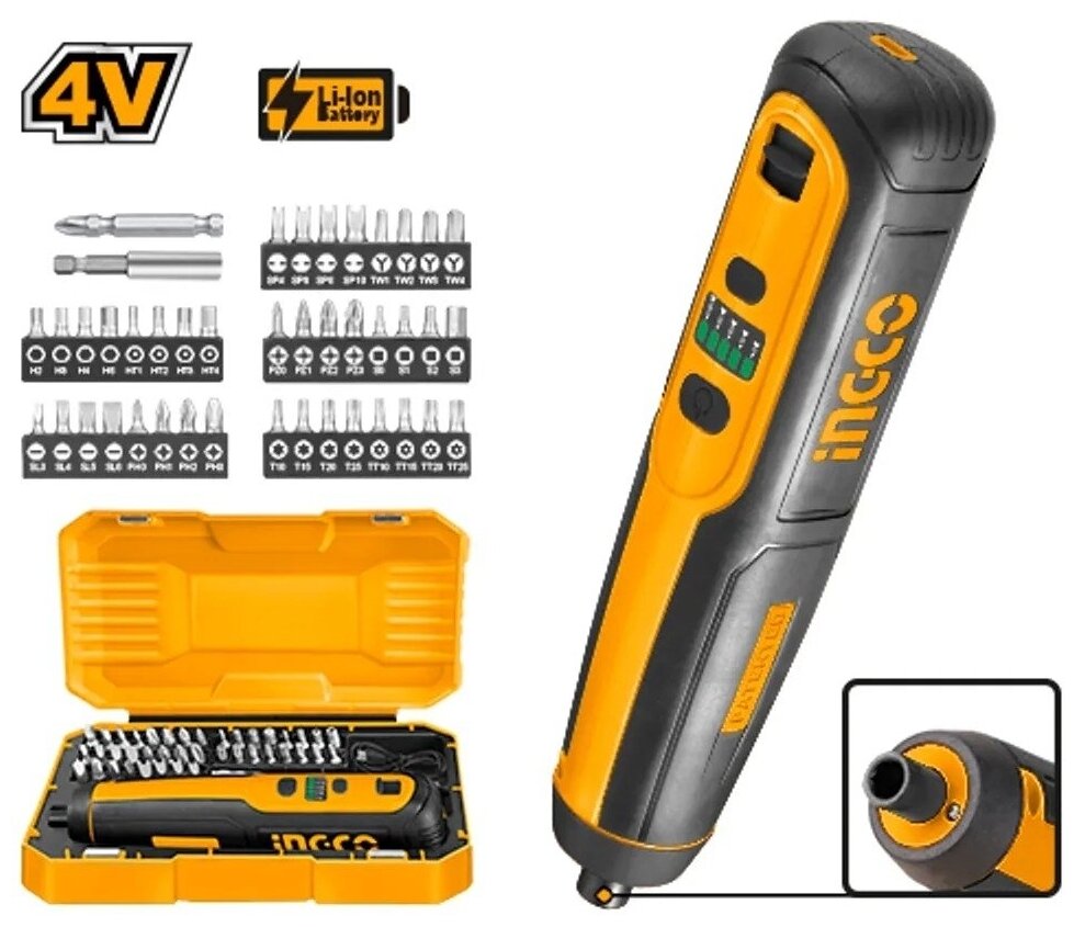 отвертка аккумуляторная INGCO CSDLI0403 4В Li-ion 1,5Ач - фото №2