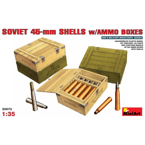 Сборная модель MINIART SOVIET 45-mm SHELLS w/AMMO BOXES 1:35 (35073) шарик стальной для рогаток выстрел 12 мм банка 30 шт