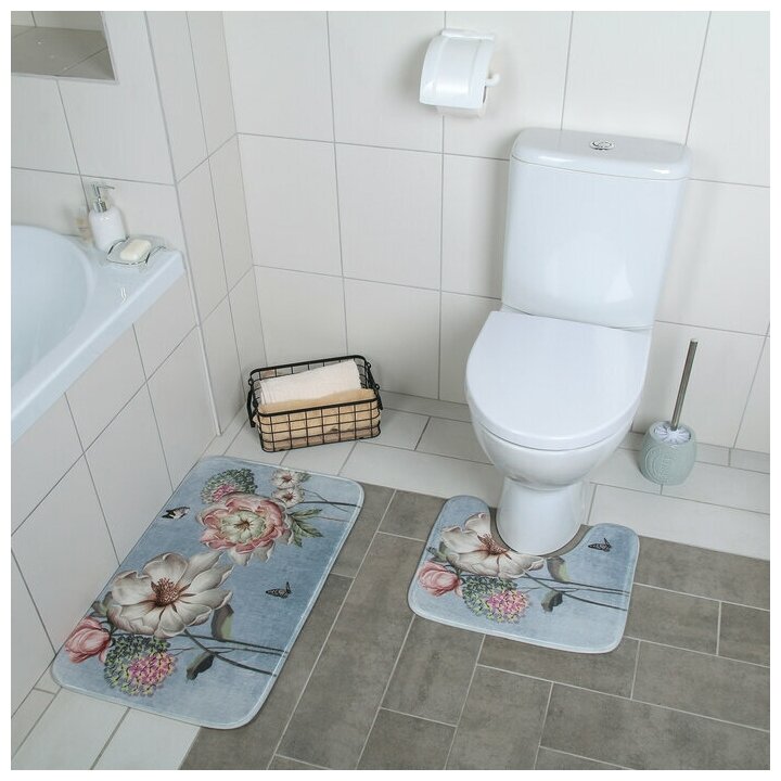 Набор ковриков для ванны и туалета Доляна "Весна", 2 шт: 40*45, 45*75 см