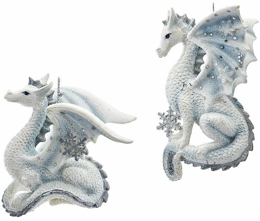 Набор ёлочных игрушек снежные драконы, полистоун, 8-10 см, 2 шт, Kurts Adler E0540