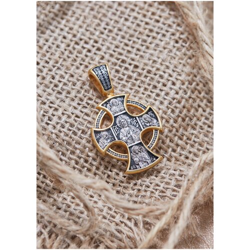 Крестик, серебро, 925 проба, родирование, чернение, золочение, размер 3.7 см.