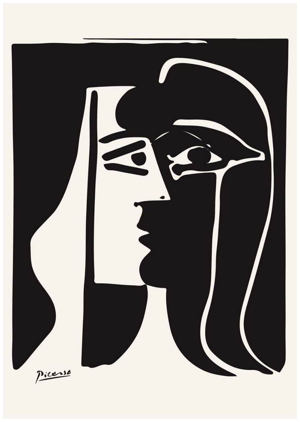 Пабло Пикассо - Минималистичный черно-белый портрет в раме