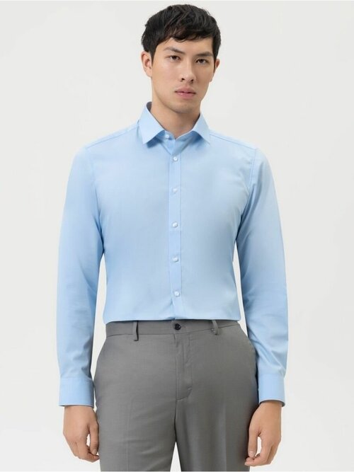 Рубашка Olymp, деловой стиль, прилегающий силуэт, воротник кент, длинный рукав, размер 54, голубой