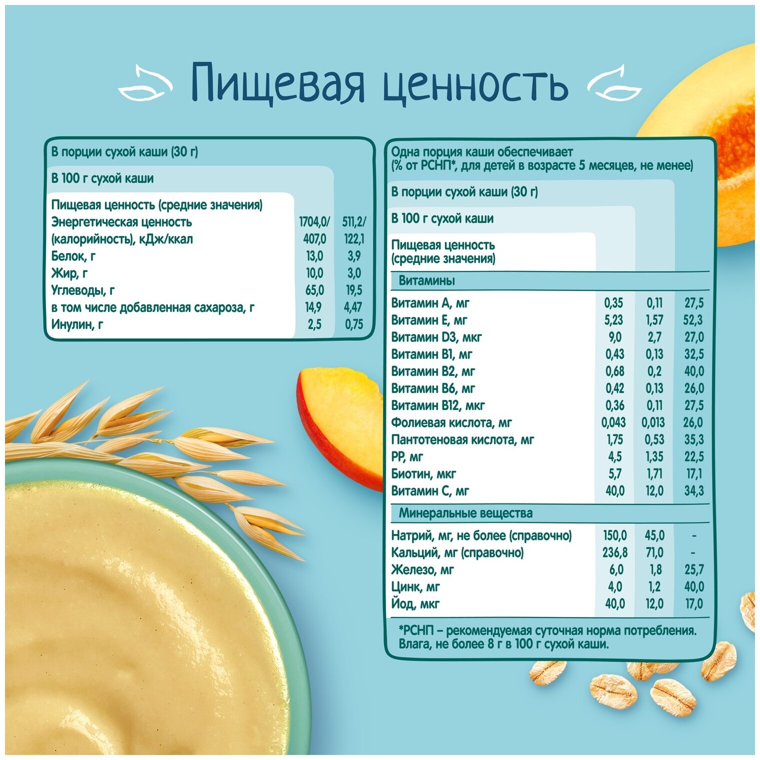 Каша ФрутоНяня молочная овсяная с персиком, с 5 месяцев