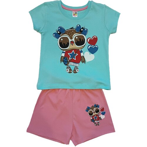 Комплект одежды BABY Style, футболка и шорты, повседневный стиль, размер 104, розовый, голубой