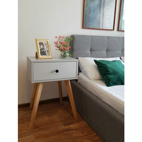 Тумба прикроватная Современная серая ножки дерево ширина 45 см Uzor мебель 5600₽