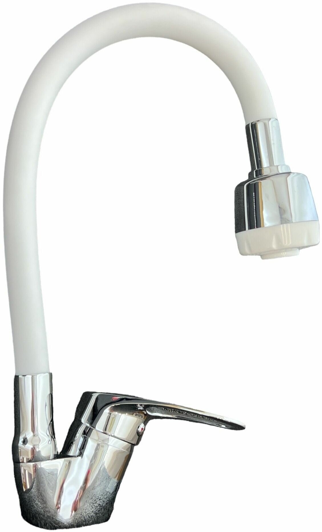 Смеситель для кухни / Кухонный смеситель Rainsberg с гибким силиконовым изливом белый, 2 режима подачи воды: струя и душ