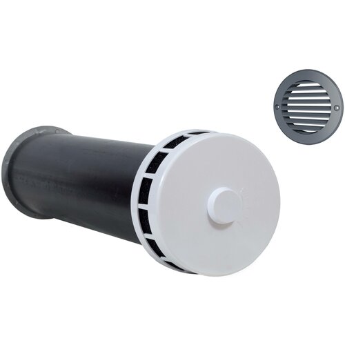 Клапан приточный КИВ-125 с круглым оголовком, трубой 400мм и пластиковой решеткой (КИВ/КПВ-125-400-ПР)