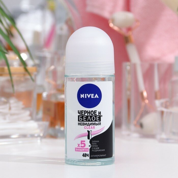 Антиперспирант Nivea Clear «Чёрное и Белое», шариковый, невидимый, 50 мл