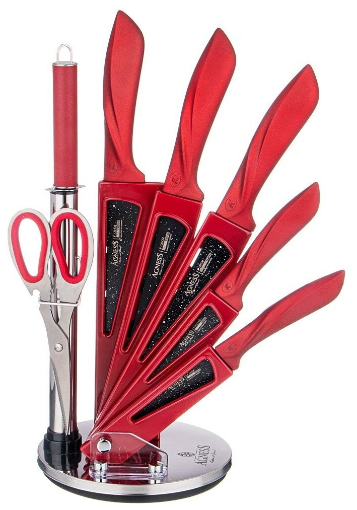 Набор ножей Agness с ножницами и мусатом на пластиковой подставке, 8 предметов 911-623 .