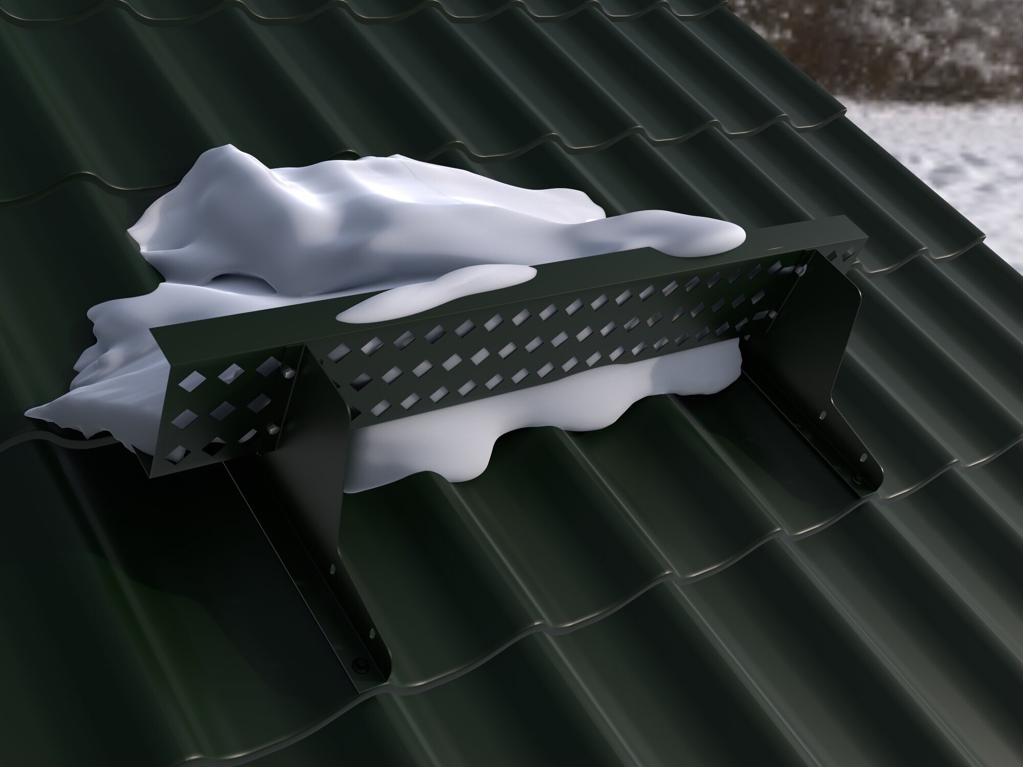 Снегозадержатель решетчатый 3 шт х1 м. зеленый (RAL 6005); отверстия -ромб- - фотография № 4