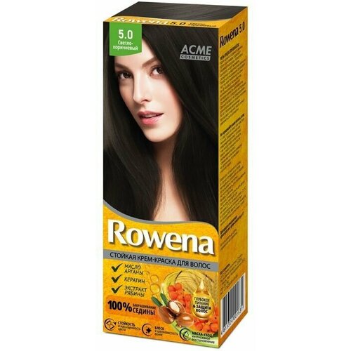 ROWENA Стойкая Крем - Краска для волос аммиачная, тон 5.0 Светло коричневый
