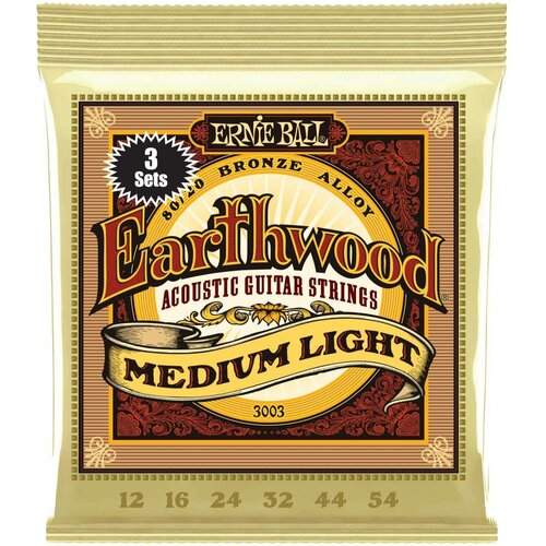 Струны для акустической гитары ERNIE BALL 3003 Earthwood 80/20 Bronze Medium Light 12-54 ernie ball 3002 набор из 3х комплектов для акуст гитары earthwood medium 80 20 bronze 13 56