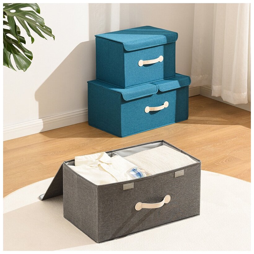 Коробка для хранения вещей / Контейнер с крышкой / Два отделения / размер 50*29.5*20 серый - фотография № 2
