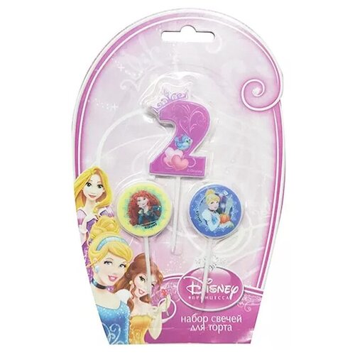 Свеча Дисней Принцессы цифра 2, медальоны 2шт 6029753
