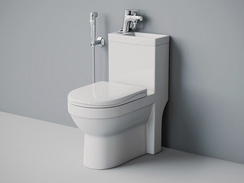 Изображение товара Унитаз моноблок с раковиной 8074 - комбоунитаз (сеточка для раковины, смеситель и гигиенический душ входят в комплектацию)