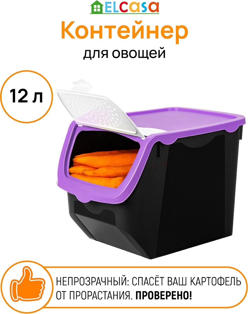 Контейнер для овощей 12 л 33х23х23,5 см EL Casa Черно-фиолетовый