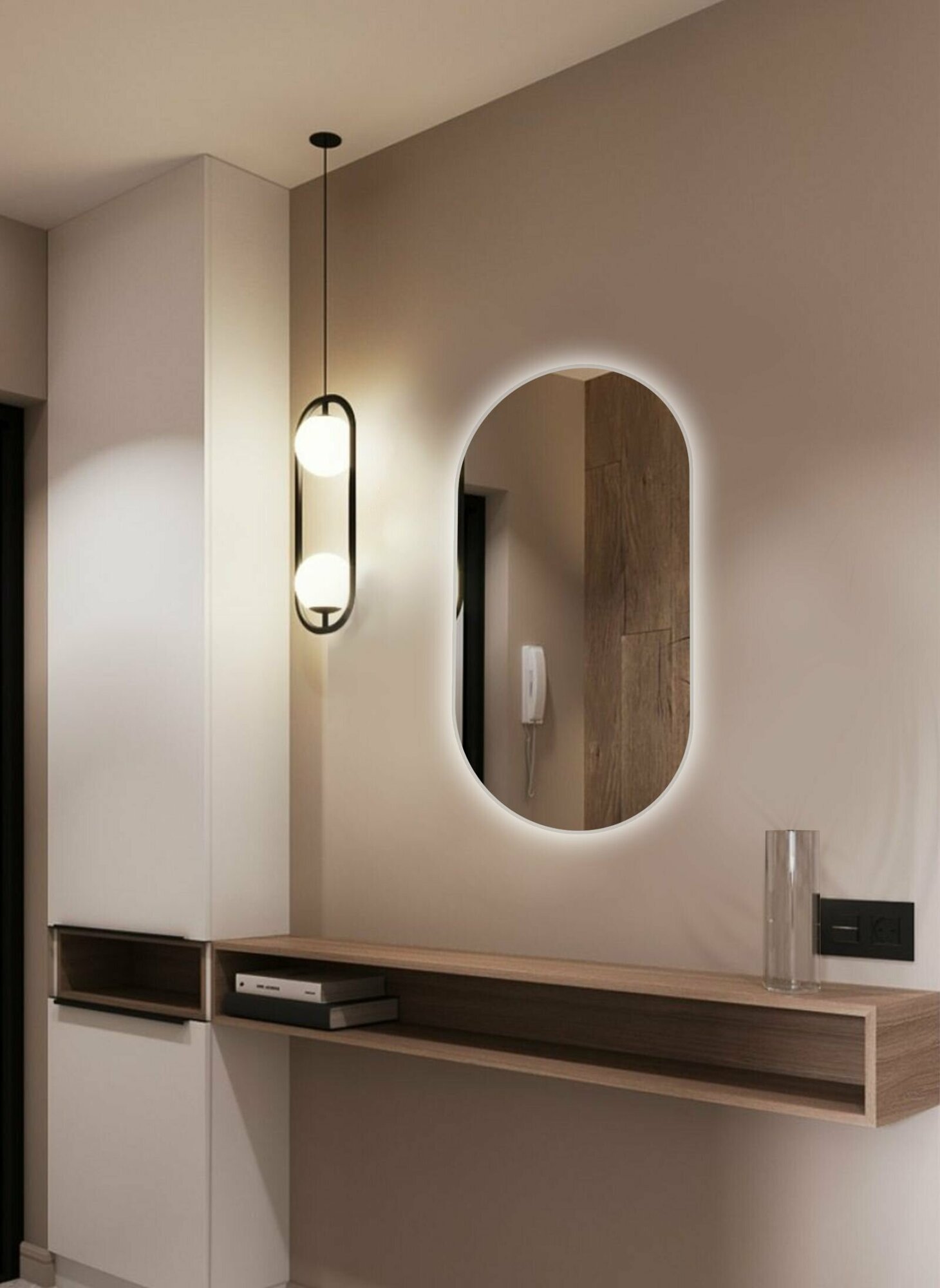 Зеркало для ванной Kapsula 100*60 овальное "парящее" с нейтральной LED-подсветкой без кнопки