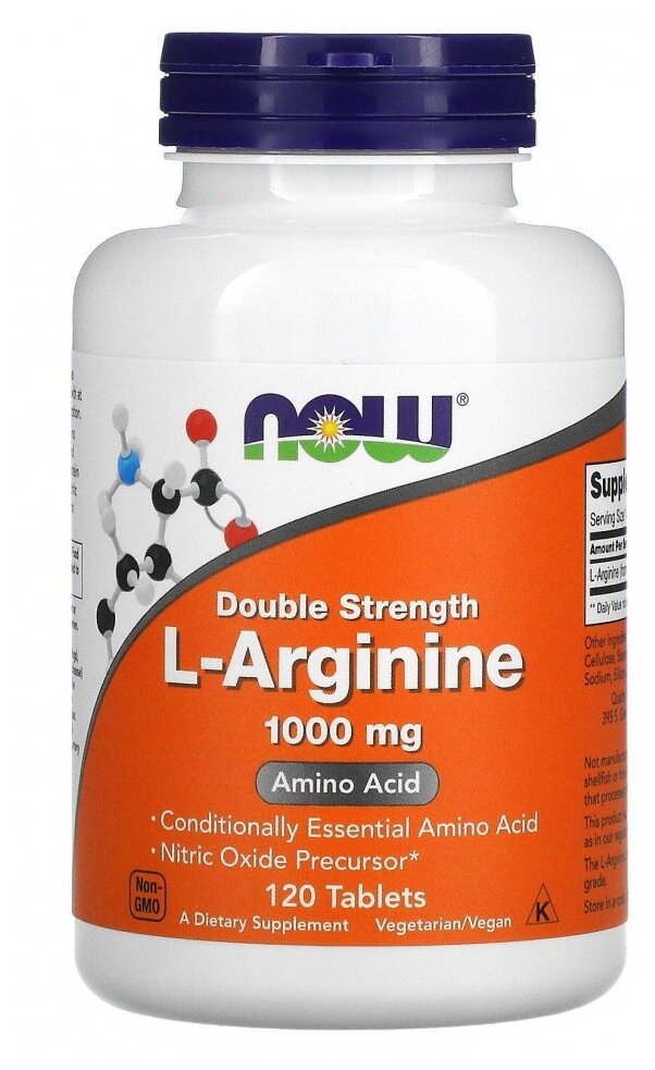 NOW Foods, L-аргинин, двойная концентрация, 1000 мг, 120 таблеток