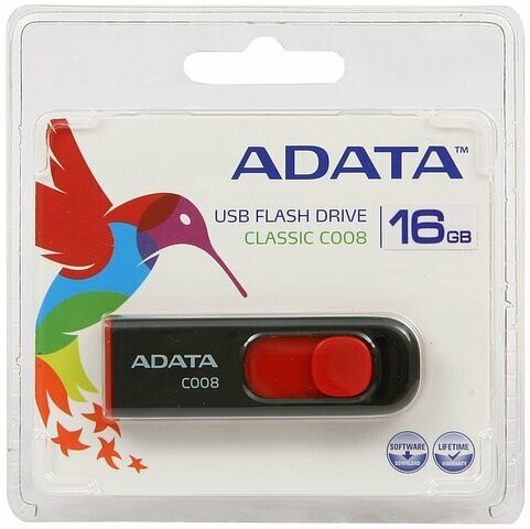 Накопитель USB flash ADATA Накопитель USB flash 16ГБ ADATA Classic C008 AC008-16G-RKD, черно-красный (USB2.0)