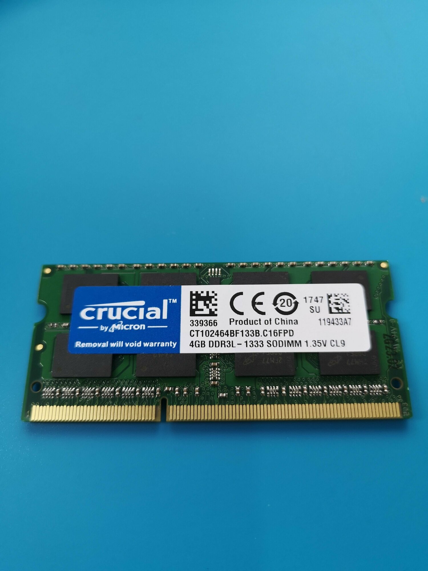 Оперативная память Crucial DDR3L 4 ГБ 1333 MHz SO-DIMM PC3L-10600U 1x4 ГБ (CT102464BF133B4G)