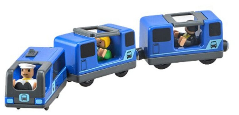 Электропоезд на батарейках для деревянной железной дороги, паровоз электрический с вагонами
