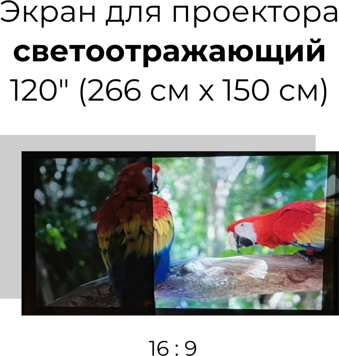 Экран светоотражающий для проектора полотно 120" дюймов 266 на 150 см