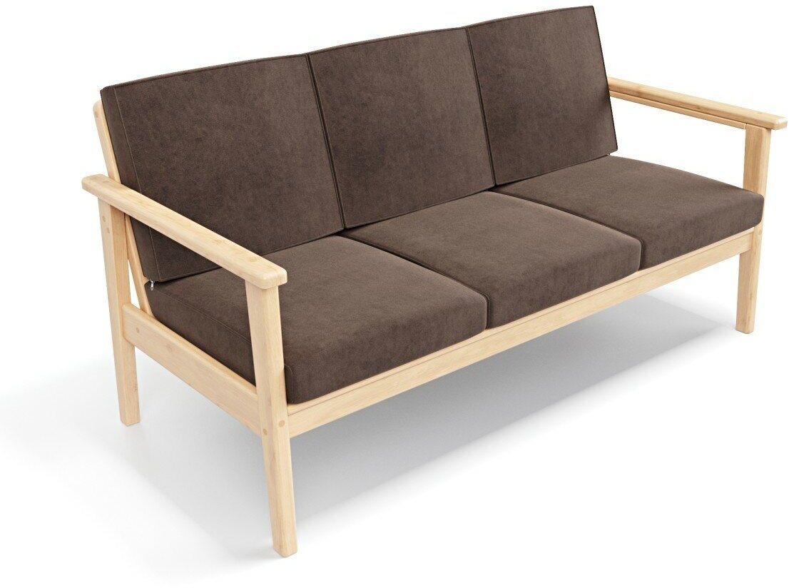Садовый диван Soft Element Лориан-С трехместный, коричневый, из дерева, велюр, с подлокотниками, подушки, на террасу, на веранду, для дачи, для бани
