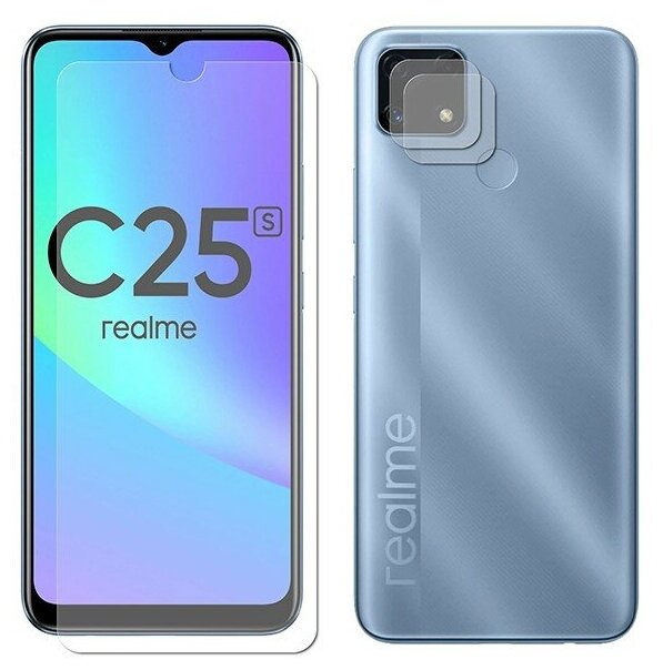 Стекло защитное гибридное Krutoff для Realme C25s + защита камеры (2 шт.)