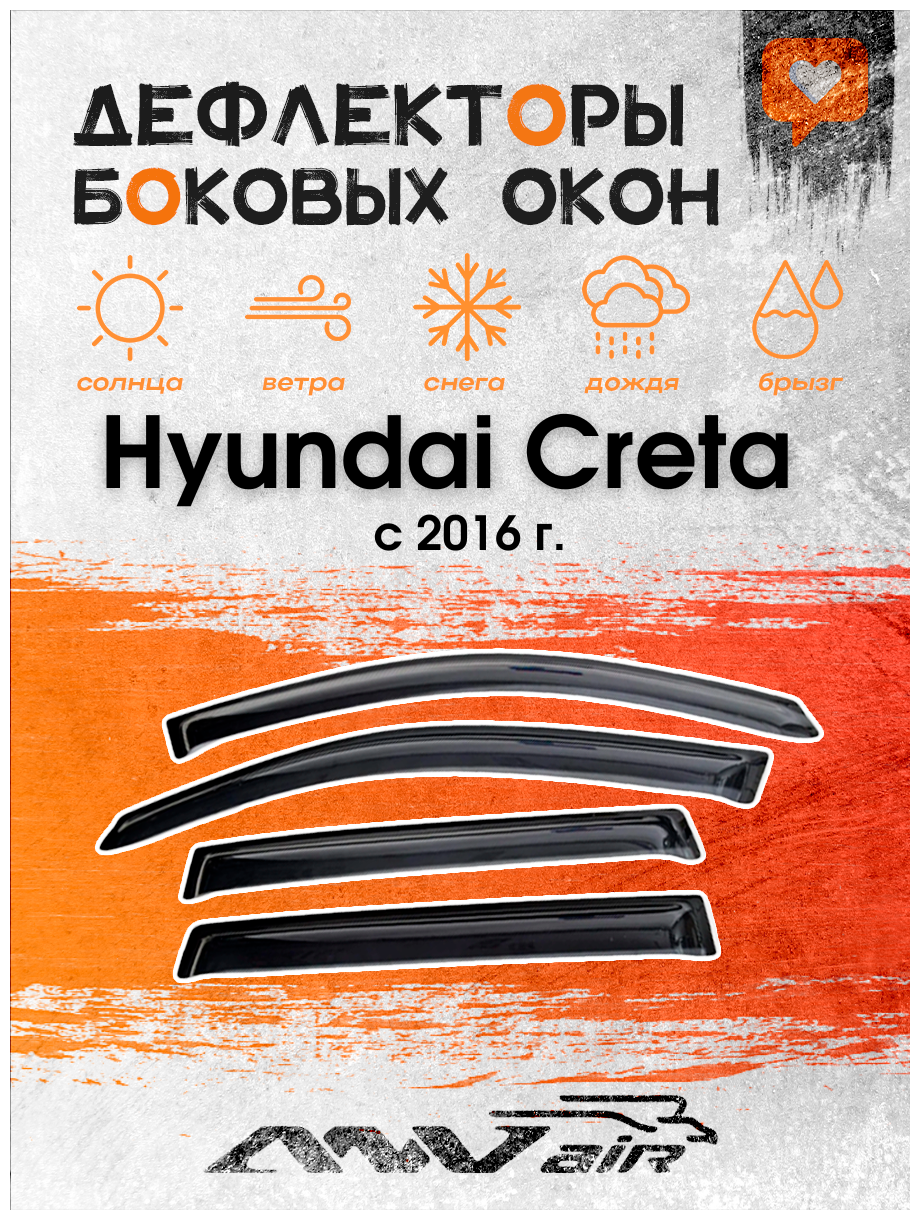 Дефлекторы окон Hyundai Сreta 2016 г./Ветровики окон на Хендай Крета