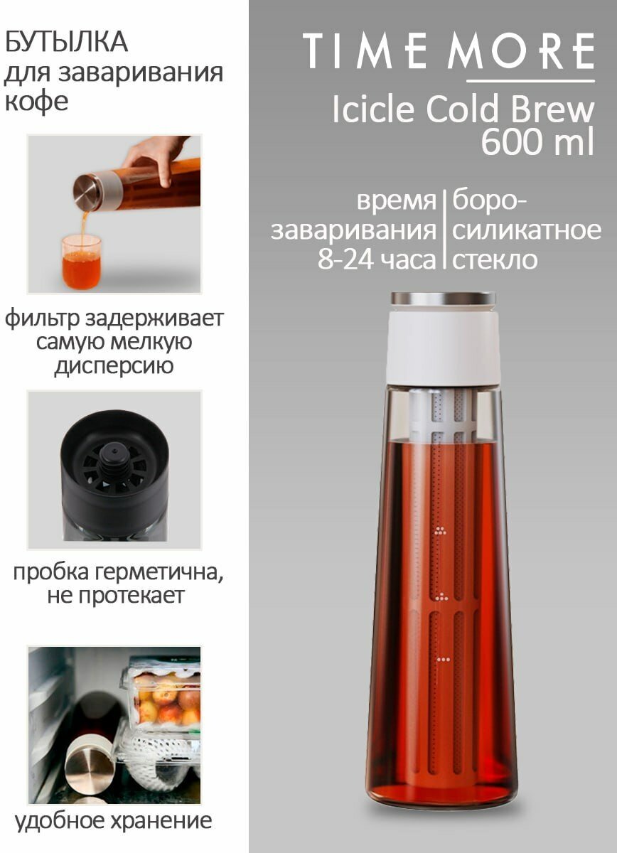 Заварочная бутылка Timemore Icicle для Cold Brew 600 мл, белая