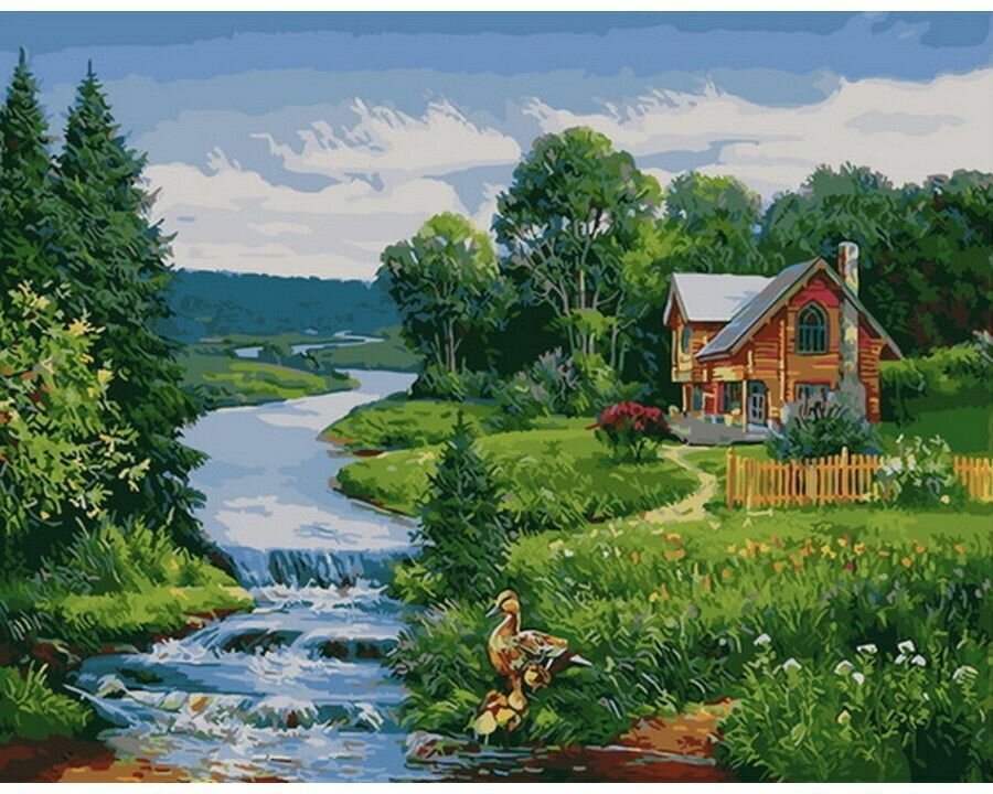 Картина по номерам Домик у реки 40х50 см Hobby Home