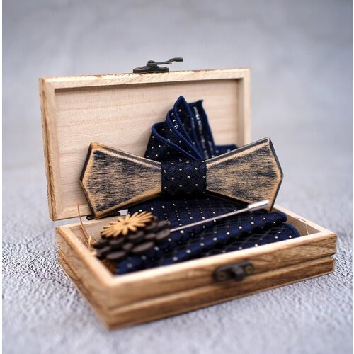 Деревянный галстук - бабочка мужской подарочный набор из 3 предметов