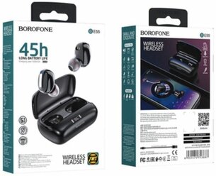 Bluetooth наушники вкладыши с микрофоном Borofone BE55 Perfect TWS Black, беспроводная гарнтитура, черная